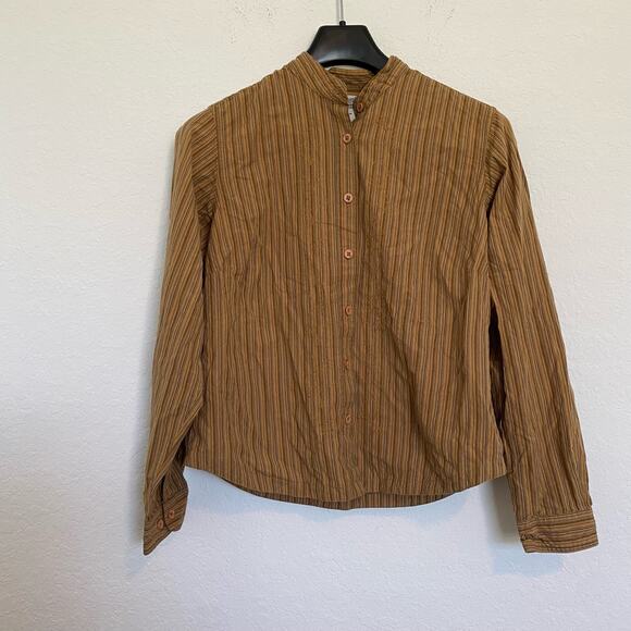 Columbia Embroidered Cotton Button Down Brown Stripe‎ Large - Picture 1 of 7